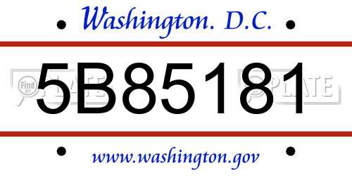 5B85181 District Of Columbia License Plate