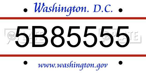 5B85555 District Of Columbia License Plate