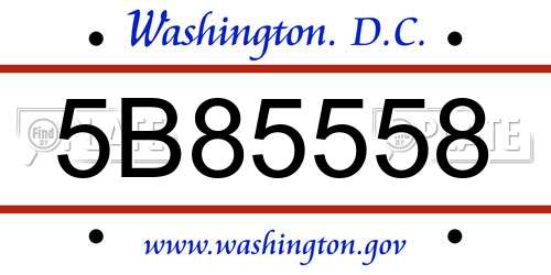 5B85558 District Of Columbia License Plate