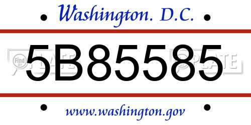 5B85585 District Of Columbia License Plate