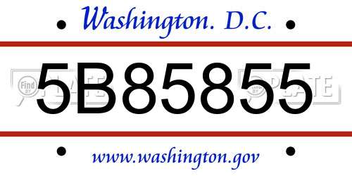 5B85855 District Of Columbia License Plate