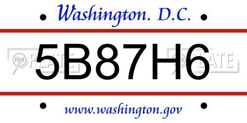 5B87H6 District Of Columbia License Plate