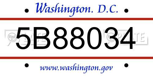 5B88034 District Of Columbia License Plate