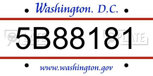 5B88181 District Of Columbia License Plate
