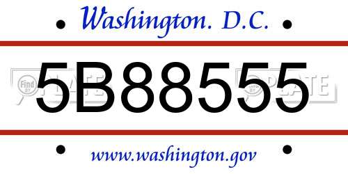 5B88555 District Of Columbia License Plate