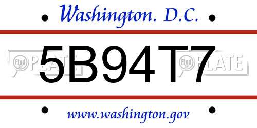 5B94T7 District Of Columbia License Plate