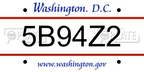 5B94Z2 District Of Columbia License Plate