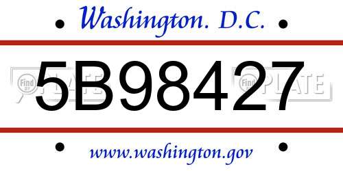 5B98427 District Of Columbia License Plate