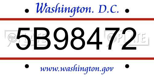 5B98472 District Of Columbia License Plate