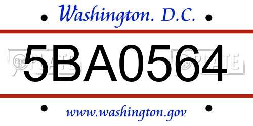 5BA0564 District Of Columbia License Plate
