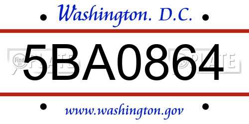 5BA0864 District Of Columbia License Plate