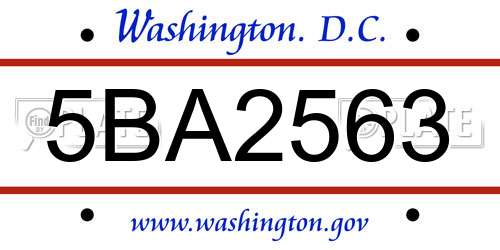 5BA2563 District Of Columbia License Plate