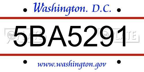 5BA5291 District Of Columbia License Plate
