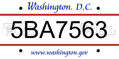5BA7563 District Of Columbia License Plate