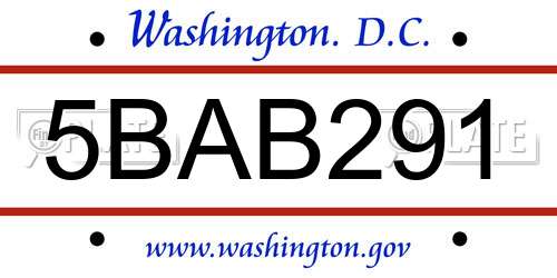 5BAB291 District Of Columbia License Plate