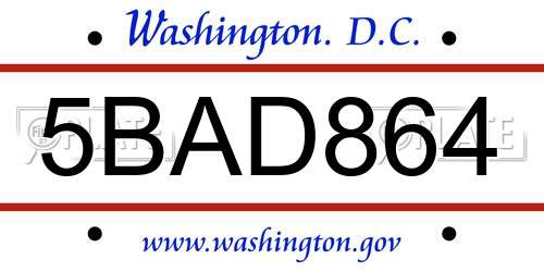 5BAD864 District Of Columbia License Plate