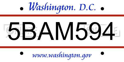 5BAM594 District Of Columbia License Plate