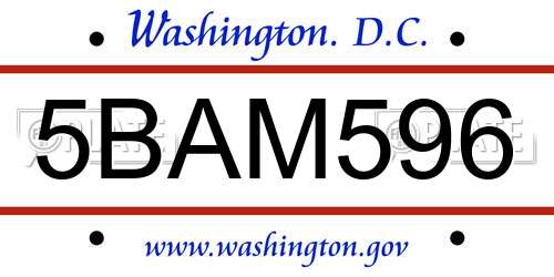 5BAM596 District Of Columbia License Plate