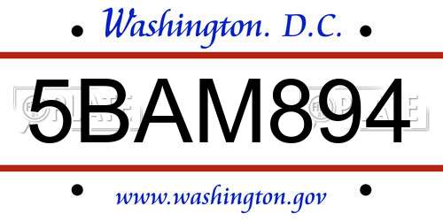 5BAM894 District Of Columbia License Plate