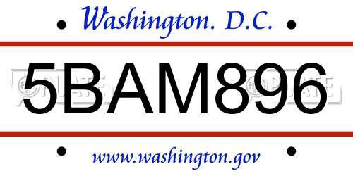 5BAM896 District Of Columbia License Plate