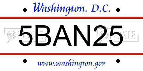 5BAN25 District Of Columbia License Plate