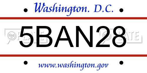 5BAN28 District Of Columbia License Plate