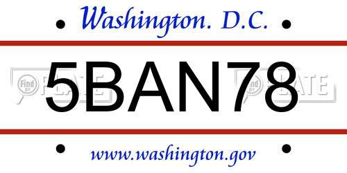 5BAN78 District Of Columbia License Plate