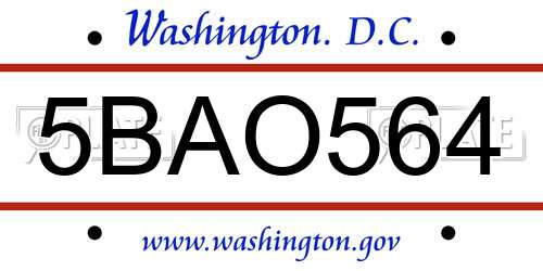 5BAO564 District Of Columbia License Plate