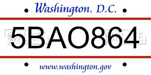 5BAO864 District Of Columbia License Plate