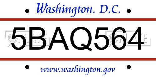 5BAQ564 District Of Columbia License Plate