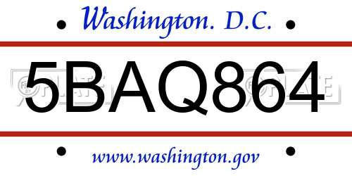 5BAQ864 District Of Columbia License Plate