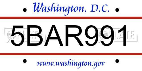 5BAR991 District Of Columbia License Plate