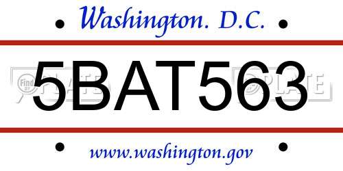 5BAT563 District Of Columbia License Plate