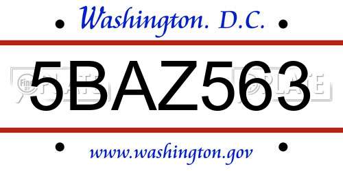 5BAZ563 District Of Columbia License Plate