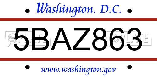 5BAZ863 District Of Columbia License Plate