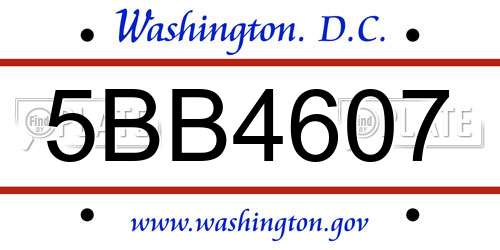 5BB4607 District Of Columbia License Plate