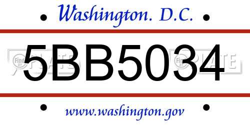 5BB5034 District Of Columbia License Plate