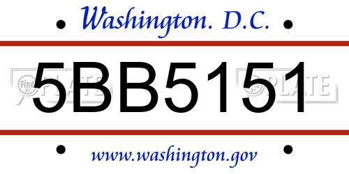 5BB5151 District Of Columbia License Plate