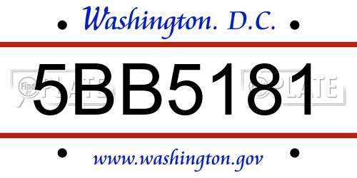 5BB5181 District Of Columbia License Plate