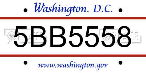 5BB5558 District Of Columbia License Plate