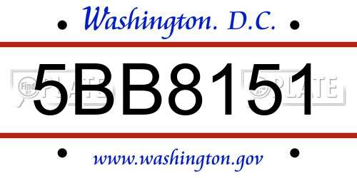 5BB8151 District Of Columbia License Plate