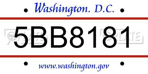 5BB8181 District Of Columbia License Plate