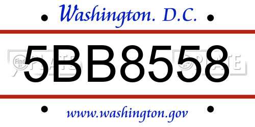 5BB8558 District Of Columbia License Plate