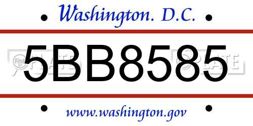 5BB8585 District Of Columbia License Plate