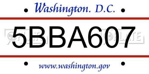 5BBA607 District Of Columbia License Plate