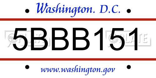 5BBB151 District Of Columbia License Plate
