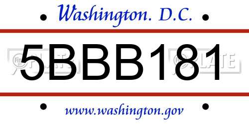 5BBB181 District Of Columbia License Plate