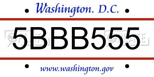 5BBB555 District Of Columbia License Plate