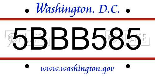 5BBB585 District Of Columbia License Plate
