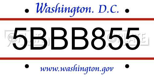 5BBB855 District Of Columbia License Plate